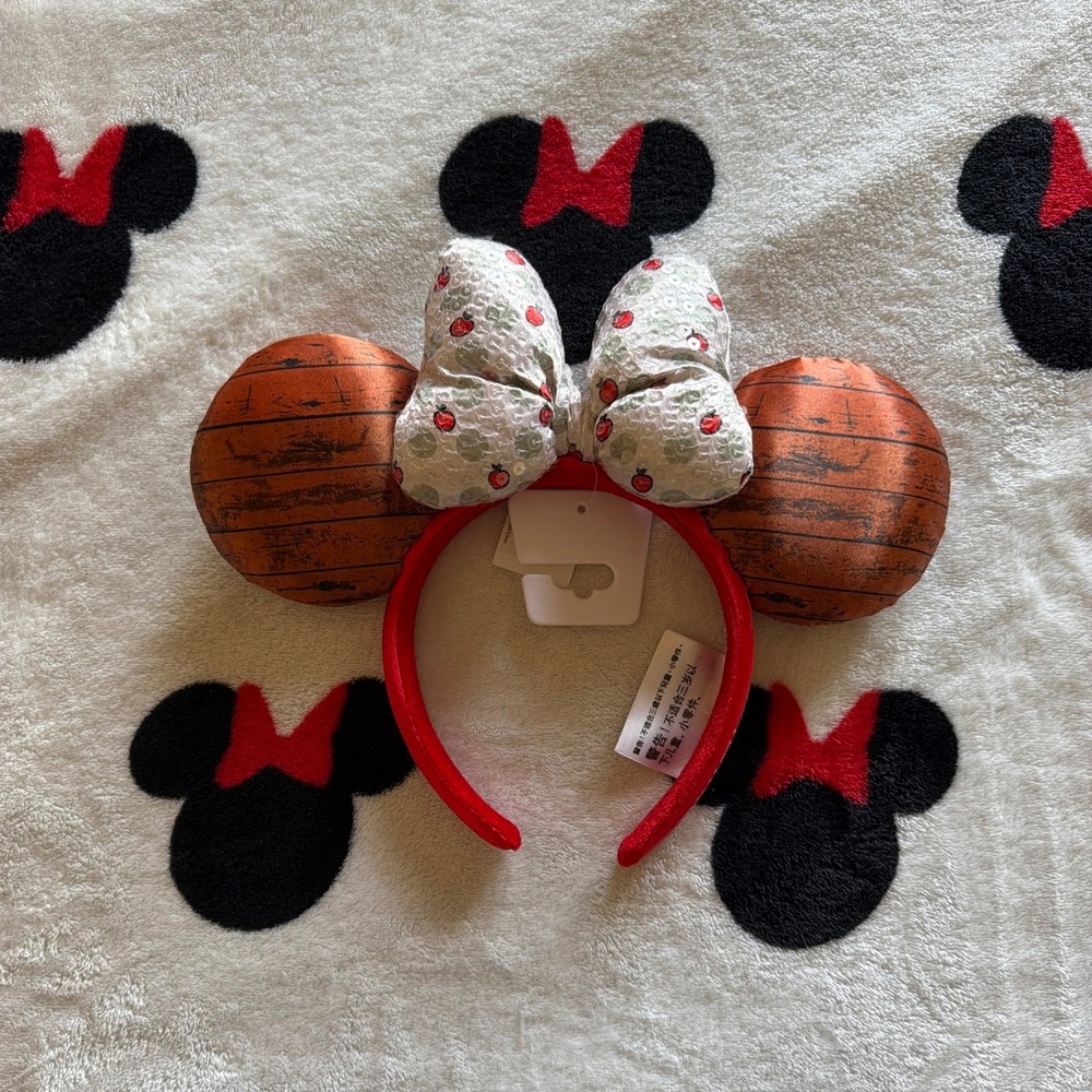 Disney Parks Minnie Mouse Ears Headband Apple Bow Brown Red NWT - AC1574
